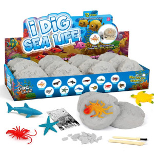 Xxtoys Sea Animals Dig Excavation Kit For Kids, Ocean Life Bath Toys, Figures Party Favors, Underwater Life Creatures Toddler Cupcake Toppers, Science Education Stem Gift For Birthday Party (12 Packs)