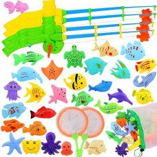 Auuguu Magnetic Fishing Pool Toys Game, Water Table Bathtub Bath Toy - Pole Rod Floating Fish, Birthday Party Gifts For Toddler Age 3 4 5 6 Year Old, Kids Outdoor Toys