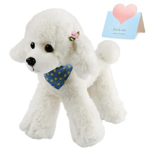 Athoinsu Realistic White Poodle Puppy Stuffed Animal Soft Adorable Hugging Puppy Dog Plush Toy Children'S Day Holiday Birthday For Toddler Kids, 12"