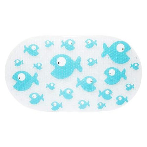 Bizzu Large Non-Slip Baby Bath Mat With Strong Suction Cups, Baby Bath Tub Time Essentials, Blue Fish