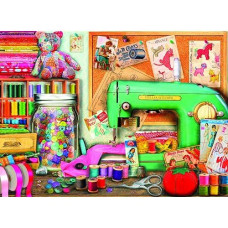 Bits And Pieces - 500 Piece Jigsaw Puzzle For Adults 18" X 24" - The Sewing Desk - Crafts Yarn Bear Patches Art Home 500 Pc Jigsaw By Artist Aimee Stewart