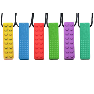 Tilcare Chew Chew Sensory Necklace - Best For Kids Or Adults That Like Biting Or Have Autism - Perfectly Textured Silicone Chewy Toys - Chewing Pendant For Boys & Girls - Chew Necklaces (6-Pack)