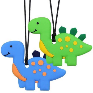 Chew Necklaces For Sensory Kids, Silicone Dinosaur Chewy Toys For Boys With Autism, Adhd, Spd, Chewing Necklaces For Anxiety, Reduce Fidgeting For Children