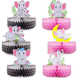 Mity Rain 6Pcs Pink Elephant Honeycomb Centerpieces, Baby Shower Decorations With Double Side, Elephant Theme Girl Shower Decoration For Kids Birthday Party Supplieslittle Peanut Cutouts Table Decor