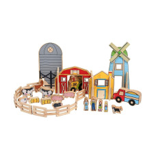 The Freckled Frog -Ff432 Happy Architect - Farm - Set Of 26 - Ages 2+ - Wooden Blocks For Preschoolers And Elementary Aged Kids - Includes Farmers, Animals And Buildings