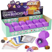 Dig A Dozen Gem Blocks Mining Kit For Kids - Discover 12 Unique Real Gemstones, Mineral, Rocks, Crystals Collection - Archaeology Science Easter Gift Toys Set For Boys & Girls Age 8-12 Gifts Party
