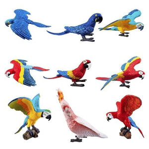 Toymany 9-Piece Realistic Parrot Figurines Set, 2-4 Macaw & Cockatoo, Educational Toys, Cake Toppers, Gifts For Kids & Toddlers