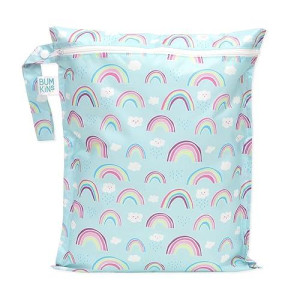 Bumkins Waterproof Wet Bag For Baby, Travel, Swim Suit, Cloth Diapers, Pump Parts, Pool, Gym Clothes, Toiletry, Strap To Stroller, Daycare, Zipper Reusable Bag, Wetdry Packing Pouch, Rainbows Blue