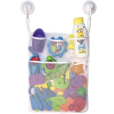 Lillys Love Bath Toy Storage - Large 14 x 20 inch Bathtub Toy Holder + 2 Locking Hooks, Quick Dry & Easy for Kids to Put Bath Toys Away