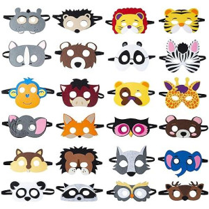 Teehome Animal Felt Masks Party Favors (24 Packs) For Kid - Safari Party Supplies With 24 Different Types - Great Idea For Petting Zoo | Farmhouse | Jungle Safari Theme Birthday Party
