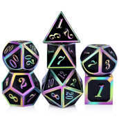 Dndnd Rainbow Edge 7 Pieces Metal Dice Set Dnd Polyhedarl Heavy D&D Dice Set With Metal Tin For Dungeons And Dragons And Role Playing Game
