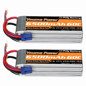 Youme 6S Lipo Battery Ec5, 2Packs 22.2V Rc Lipo Battery 6500Mah 60C With Ec5 Plug For Rc Dji E-Flite Airplane Quadcopter Helicopter Align 7.2 700L Yak 54 T-Rex
