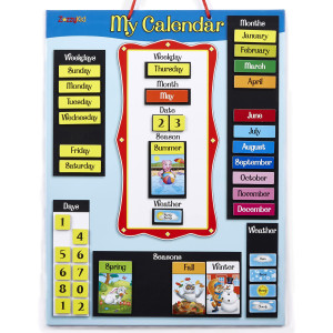Zazzykid Magnetic Calendar & Weather Chart For Kids - Preschool Daily Calendar Learning For Days Of The Week, Months, Weather & Season