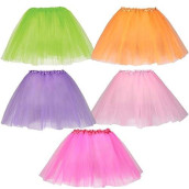 Dress Up America Tutu Multipack For Girls - Five Color Pack Of Princess Tutu Skirts For Kids - Three-Layered Tulle Ballet Skirts
