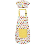 Jennice House Children Apron Set With Chef Hat, Cute Kids Baking Aprons With Adjustable Neck Strap And Pockets For Girls Boys Cooking Baking Painting Gardening In 2 Sizes (Yellow Hedgehog, Large)