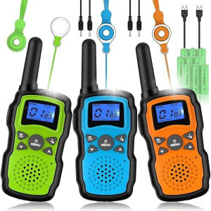 Wishouse Kids Walkie Talkies Rechargeable 3 Pack, Girls Boys Toys Age 7 8 9 10 11 12 For Outdoor Camping Adventure Games With Flashlight, Birthday Xmas Gift For 4 5 6 Year Old Children