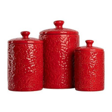 10 Strawberry Street Kitchen Canister Set, Fleur Red, 3 Count (Pack Of 1)