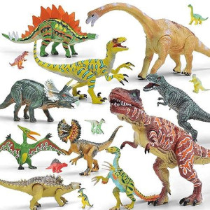 Gizmovine 20Pcs Dinosaur Toys For Boys, Realistic Dinosaurs Figures Toy Playset, Movable Educational Dinosaur Figures Including T-Rex, Triceratops, Velociraptor For 3 5 Year Old Kids Party Gifts