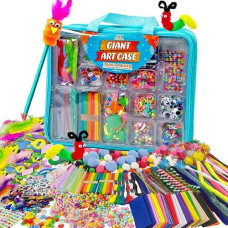 Giant Art Case Set of 1600+ Pc.- Arts and Crafts Supplies for Kids 6+ - DIY Projects Case Filled with Pom Pom Box Craft Kit Library, Beads, Buttons, Scissors, and Pipe Cleaners with Easy Instructions
