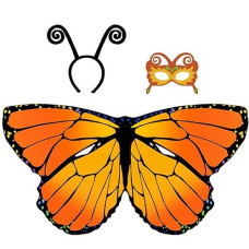 D.Q.Z Christmas Costumes Kids Monarch Butterfly-Wings For Girls Fairy Wings With Antenna Headband Mask Party Favors (Orange)