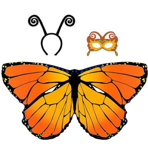 D.Q.Z Christmas Costumes Kids Monarch Butterfly-Wings For Girls Fairy Wings With Antenna Headband Mask Party Favors (Orange)