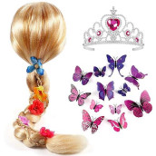 Tacobear Rapunzel Wig For Kids Girls Long Blonde Wig With Princess Tiara Crown Flower Butterfly Pin, Rapunzel Dress Up Costume Accessories Halloween Christmas Party Hair