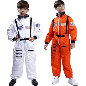 Maxim Party Supplies Kids Astronaut Costume Space Suit Onesie With Embroidered Patches And Pockets For Children, Boys, Toddlers (4/6, White)