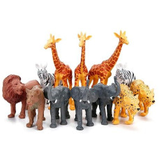 Jumbo Safari Animal Figurines, 12 Piece African Jungle Zoo Set, Realistic Elephant, Giraffe, Lion Toys For Toddlers, Kids Birthday
