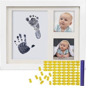 Baby Ink Hand And Footprint Kit - Handprint Picture Frame For Newborns (Safe Clean-Touch Ink Pad For Prints) - Best New Mom And Shower Gift - Foot Impression Photo Keepsake For Girls & Boys - (White)