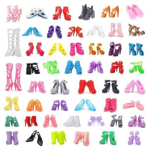 Doublewood 50Pairs 11.5" Fashion Doll Shoes Replacement Different Assorted Colors High Heel Shoes Doll Boots Flat Shoes Set Replacement For 11.5 Inch Doll