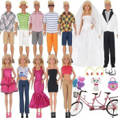 Eutenghao 30Pcs Doll Clothes And Accessories For 12 Inch Boy And Girl Doll Includes 12 Set Wear Clothes Jeans And Wedding Dresses Tandem Bike Glasses Dog Bag And Colorful Balloons For 12 Inch Dolls