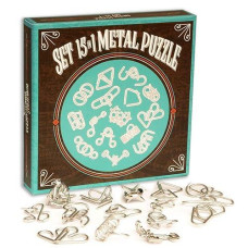 Logica Puzzles Art. Set 15 In 1 Metal Puzzles - Blue Box - Metal Puzzles - Wire Puzzles - Mind Puzzles Set - Mixed Difficulties