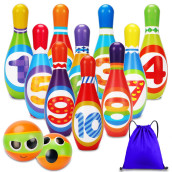 Kids Bowling Set Toddler Toys For 2 3 4 5 Years Old Boys Girls, 10 Indoor Colorful Soft Foam Pins 2 Bowling Ball Printed With Number Easter Toys Gift Developmental Outdoor Outside Toy Baby Age 2-4