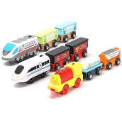 On Track Usa Wooden Trains Set Motorized Action Trains, 9 Piece Battery Operated Engine Train Toy, 3 Motorized And 6 Wooden Trains, Compatible To Wooden Tracks From All Major Brands