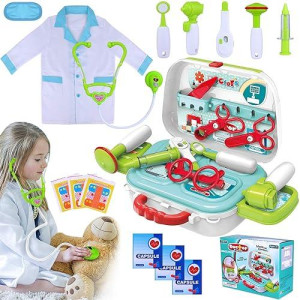 Innocheer Kids Doctor Kit 20 Pieces Pretend-N-Play Medical Toys Set With Roleplay Doctor Costume For Halloween For Boys Girls Kids Ages 3+