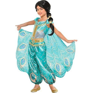 Party City Princess Jasmine Whole New World Costume For Kids, Disney Aladdin, Size 3T To 4T, Peacock Jumpsuit With Cape
