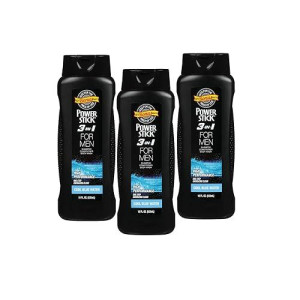 3 Pack Of Powerstick 3-In-1 Body Wash Shampoo And Conditioner For Men Cool Blue Water