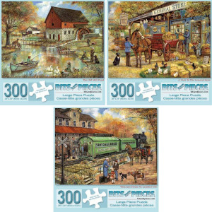 Bits And Pieces - Value Set Of Three (3) - 300 Piece Jigsaw Puzzles For Adults - 300 Pc Large Piece Puzzles Designed By Artist Ruane Manning - 18