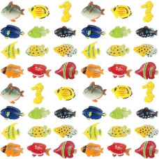 Boao 48 Pieces TropicalFishFigurePlaySet,TropicalFishPartyFavors,AssortedPlasticFishToys, SeaAnimalsToysforKids,15 Inch Long
