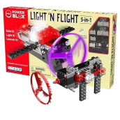 E-Blox Power Blox Light N' Flight 5-In-1 Stem Kit (58 Pieces), Led Light Up Building Blocks & Fan Launch Toy Set, Build 5 3D Structures, Great Science Project For Kids, Birthday Gift, Boys, Girls, 8+