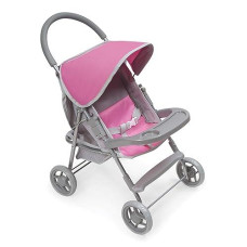 Badger Basket Toy Folding Pretend Play Single Doll Stroller With Canopy For 18 Inch Dolls - Gray/Pink