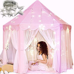 Princess Castle Play Tent With Large Star Lights. Little Girls Princess Tent Toy For Indoor. Pretend And Imaginative Play House. Have Fun, Encourage Social Interaction. Gift For Girls Age 3 4 5 6 7