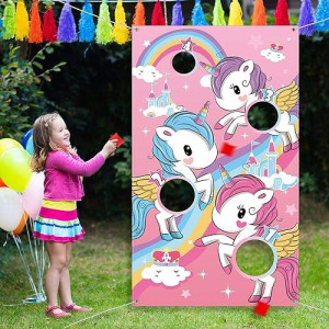 Unicorn Toss Game With 3 Nylon Bean Bags For Children Adult Unicorn Theme Party Decorations And Supplies