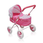 Kookamunga Kids Baby Doll Stroller - Realistic 2 In 1 Baby Stroller For Dolls W/Detachable Bassinet - Toy Pram W/Carry Cot, Retractable Canopy & Soft Grip Handle - For Dolls Up To 18 - Pink