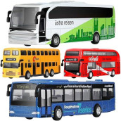 Geyiie School Bus Toy, Kids Die-Cast Metal Car Toys For Kids 3-8 Years Old Pull Back Car City Bus 1:80 Scale Double Decker London Vehicles, Cars Play Toys For Kids Easter Party Favor, Classroom Prizes