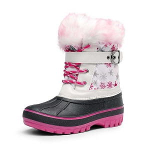 Dream Pairs Girls Faux Fur-Lined Insulated Waterproof Winter Snow Boots Kriver-3 White Fuchsia Size 5 Big Kid