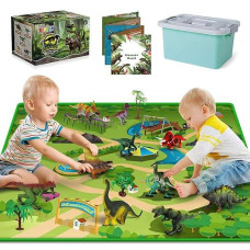 Dinosaur Toys With 10 Realistic Dinosaur Figures, Activity Play Mat & Trees For Creating A Dino World Incl T-Rex, Triceratops, Etc, Dinosaur Playset Gifts For Kids, Boys & Girls 3, 4, 5, 6 Years Old