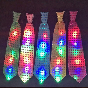 Ansug 5 Pcs Led Flash Tie Mix Color Glowing Tie Light Up Toy Unisex Glitter Necktie For Kids Party Masquerade Dancing Stage Halloween Christmas (A-L)