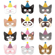 12 Pieces Cat Birthday Masks Cat Birthday Party Favors Decorations Kitty Birthday Party Supplies For Kids
