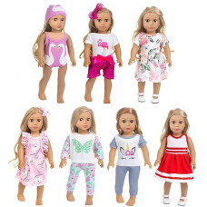 Zqdoll American 18 Inch Doll Clothes And Accessories,7 Outfits , Fits 18 Inch Dolls, Birthday Gifts